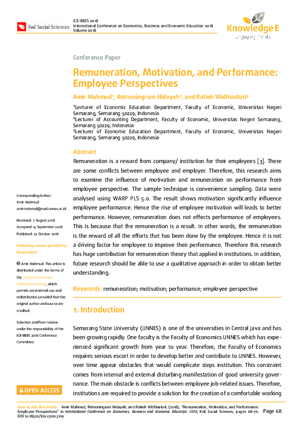 (PDF) Remuneration, Motivation, and Performance: Employee Perspectives
