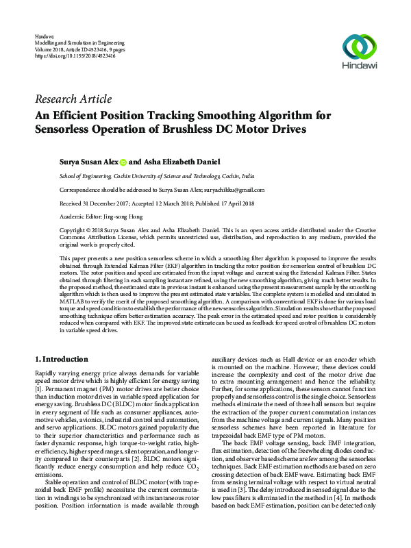 (PDF) An Efficient Position Tracking Smoothing Algorithm for Sensorless ...