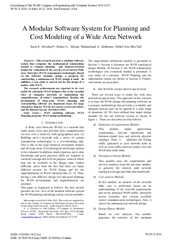 (PDF) A Modular Software System for Planning and Cost Modeling of a ...