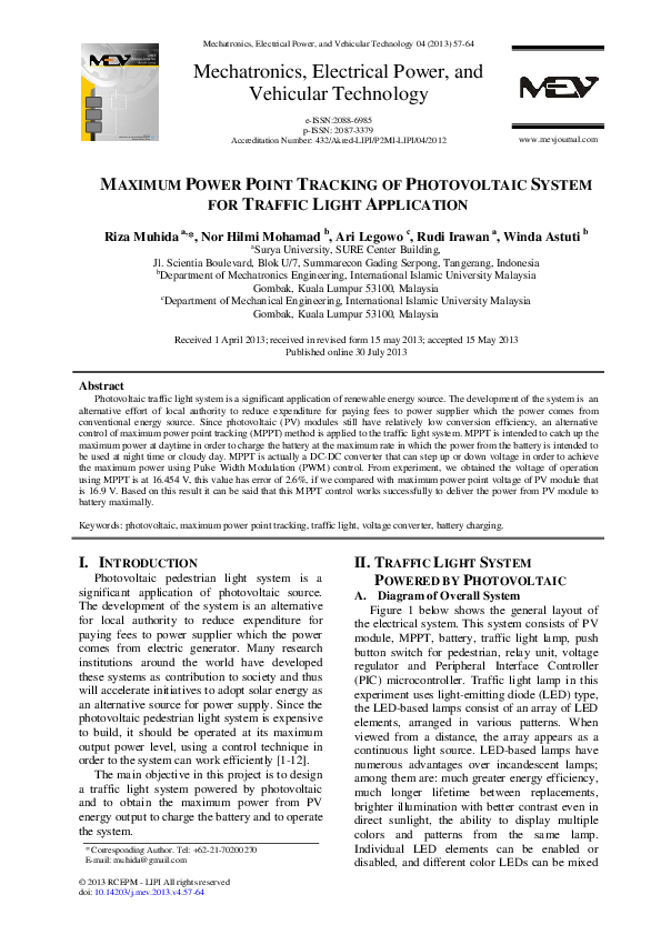 (PDF) Maximum Power Point Tracking of Photovoltaic System for Traffic ...