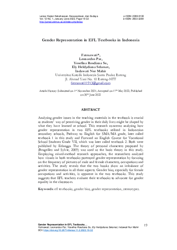 (PDF) Gender Representation in EFL Textbooks in Indonesia