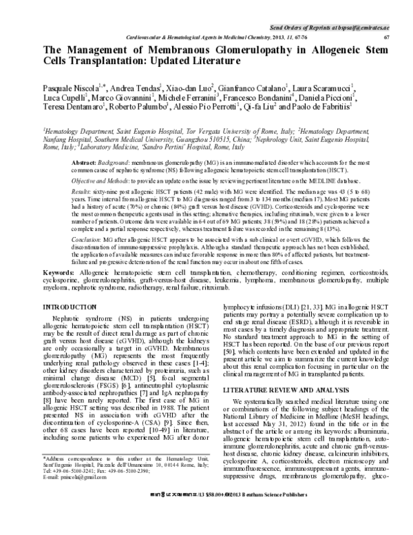 The management of membranous glomerulopathy in allogeneic stem cells