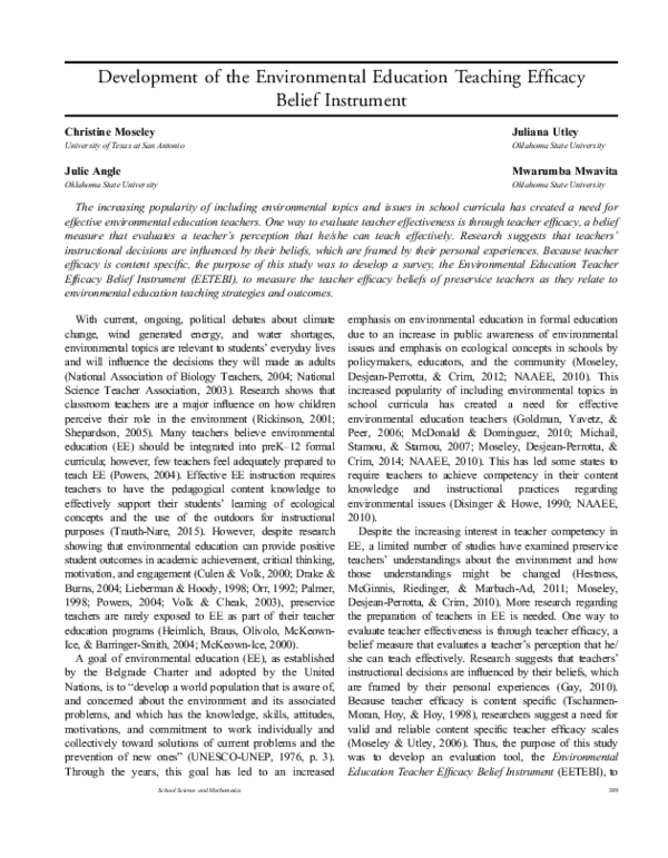 (PDF) Development of the Environmental Education Teaching Efficacy ...