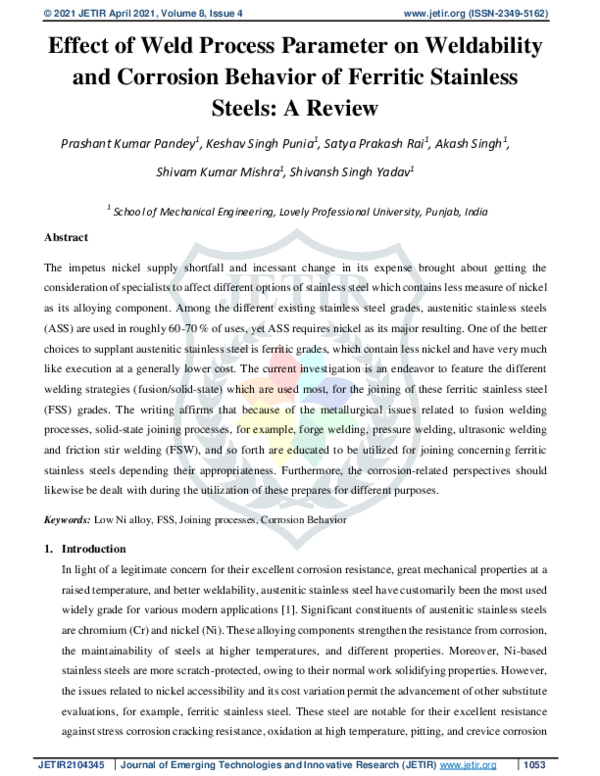 (PDF) Effect of Weld Process Parameter on Weldability and Corrosion ...