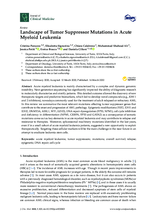 (PDF) Landscape of Tumor Suppressor Mutations in Acute Myeloid Leukemia