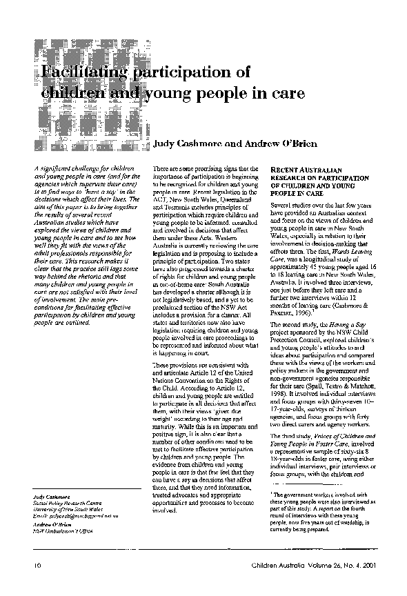 (PDF) Facilitating participation of children and young people in care