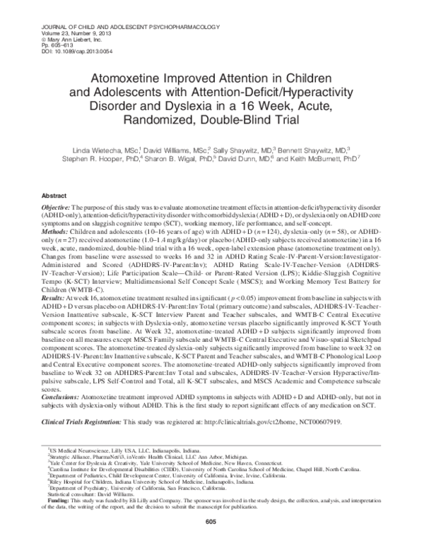 (PDF) Atomoxetine Improved Attention in Children and Adolescents with ...