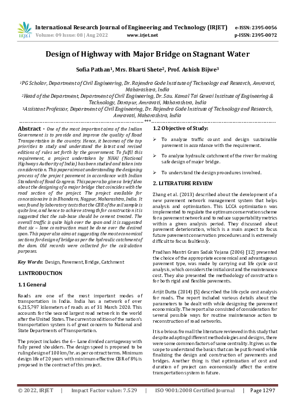 (PDF) Design of Highway with Major Bridge on Stagnant Water