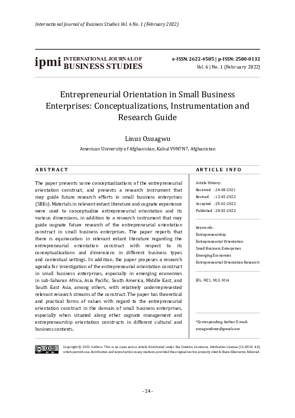 (PDF) Entrepreneurial Orientation in Small Business Enterprises ...