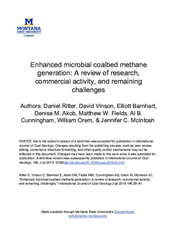 (PDF) Enhanced microbial coalbed methane generation: A review of ...