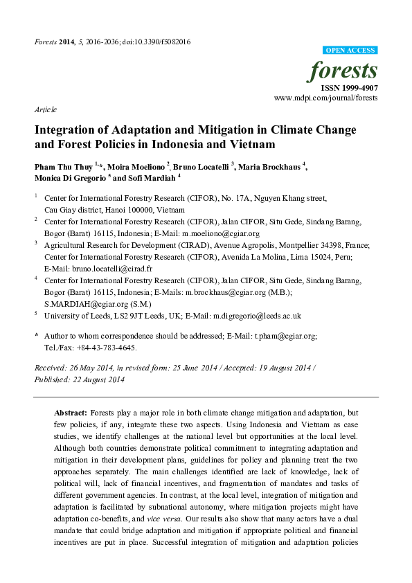 (PDF) Integration of Adaptation and Mitigation in Climate Change and ...