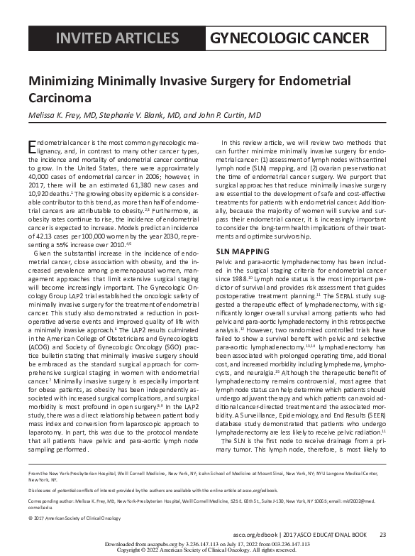 (PDF) Minimizing Minimally Invasive Surgery for Endometrial Carcinoma