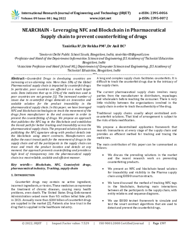 (PDF) NEARCHAIN -Leveraging NFC and Blockchain in Pharmaceutical Supply ...