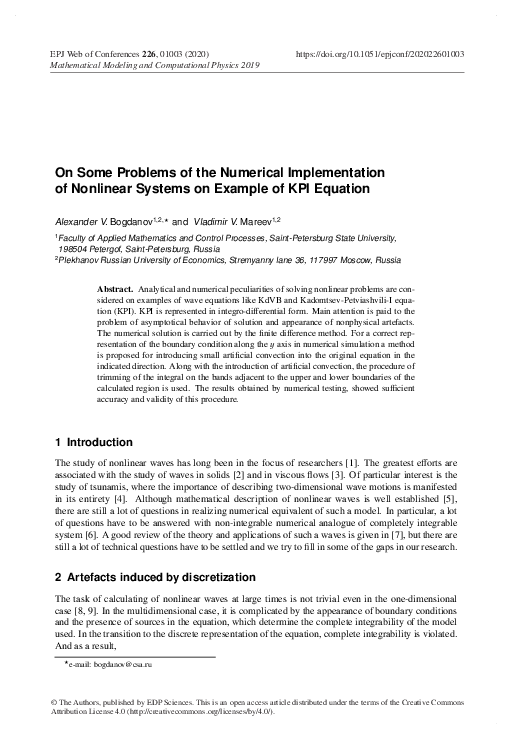 (PDF) On Some Problems of the Numerical Implementation of Nonlinear ...