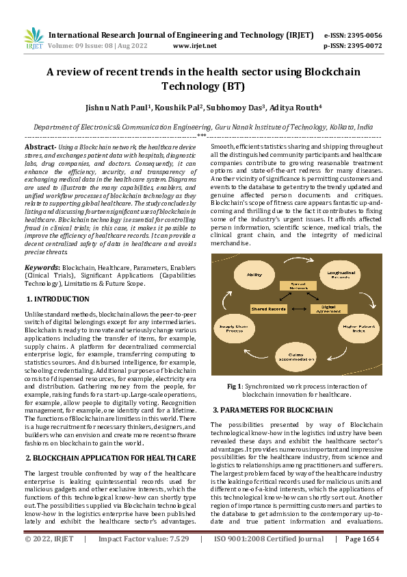 (PDF) A review of recent trends in the health sector using Blockchain ...
