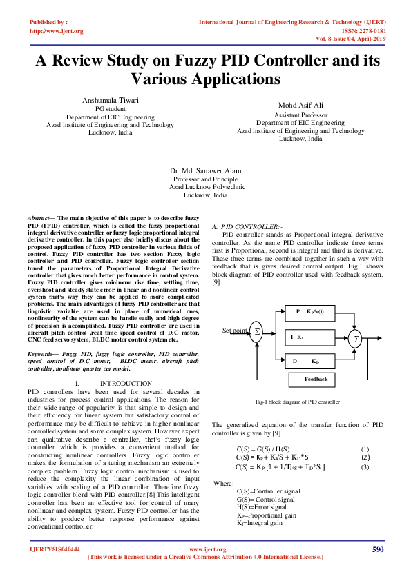 (PDF) A Review Study on Fuzzy PID Controller and its Various Applications