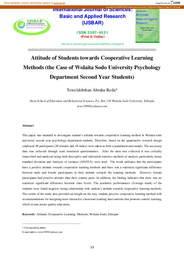 (PDF) Attitude of Students towards Cooperative Learning Methods (the ...