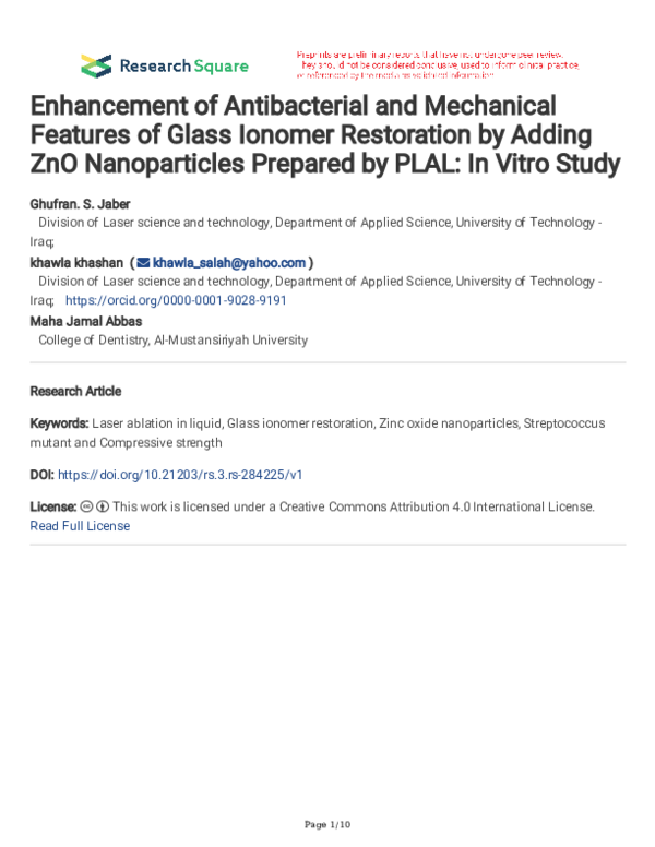 (PDF) Enhancement of Antibacterial and Mechanical Features of Glass ...