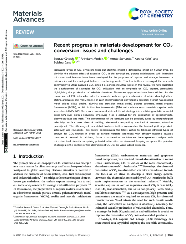 (PDF) Recent progress in materials development for CO2 conversion ...