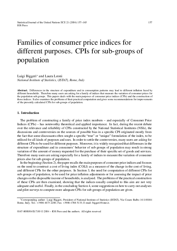 (PDF) Families of consumer price indices for different purposes. CPIs ...