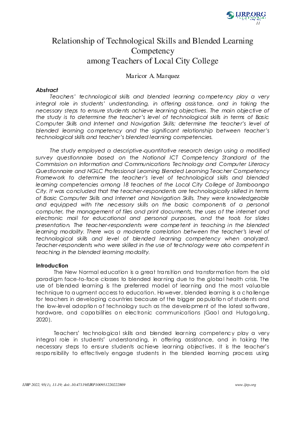 (PDF) Relationship of Technological Skills and Blended Learning ...
