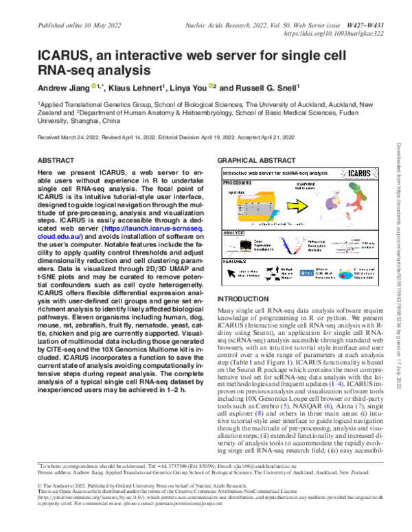 (PDF) ICARUS, an interactive web server for single cell RNA-seq analysis