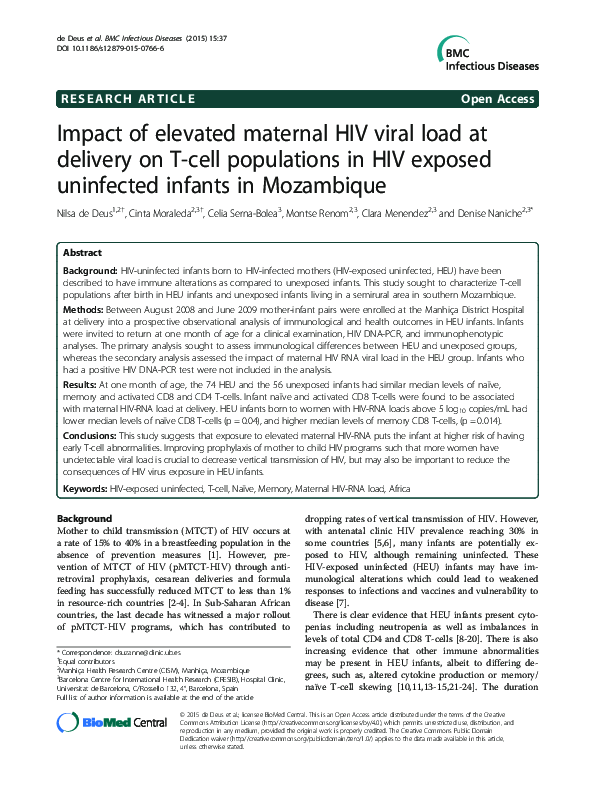(PDF) Impact of elevated maternal HIV viral load at delivery on T-cell ...