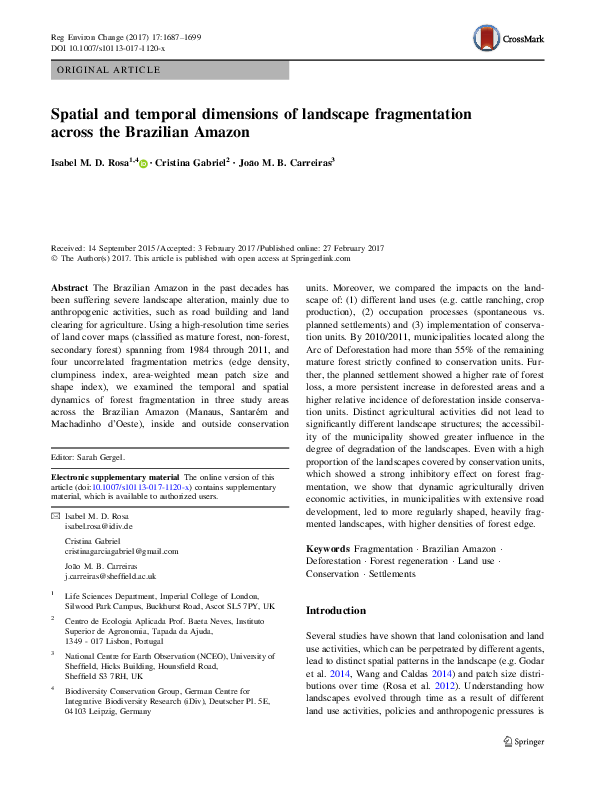 (PDF) Spatial and temporal dimensions of landscape fragmentation across ...