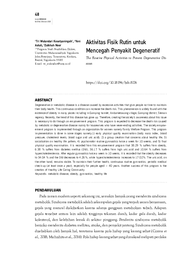 (PDF) Aktivitas Fisik Rutin untuk Mencegah Penyakit Degeneratif