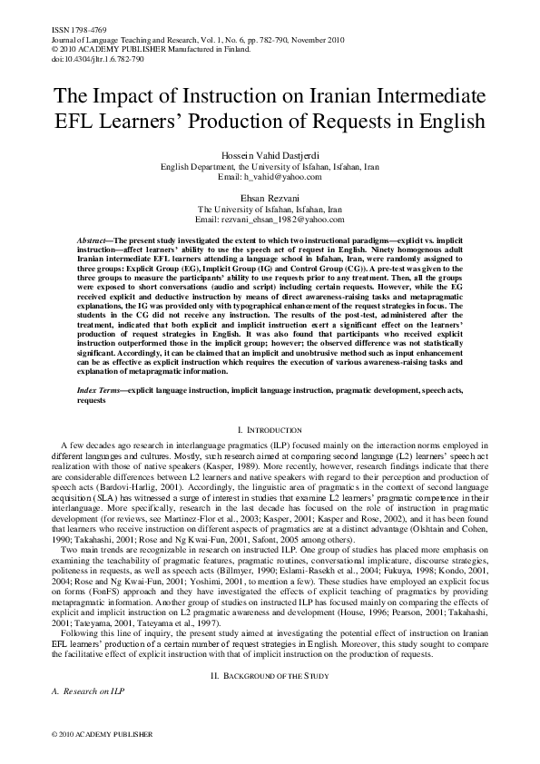 (PDF) The Impact of Instruction on Iranian Intermediate EFL Learners ...