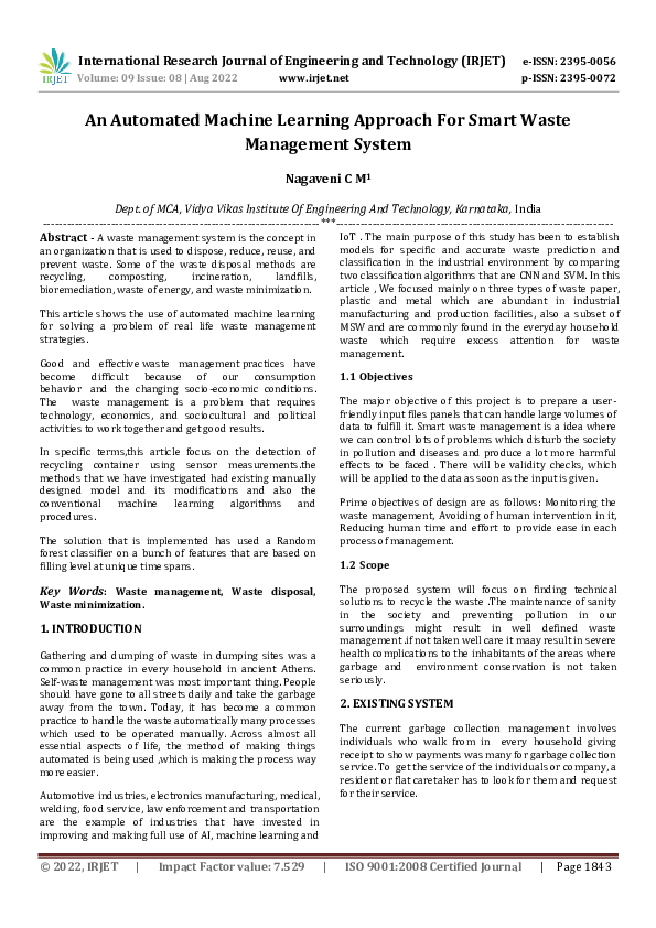 (PDF) An Automated Machine Learning Approach For Smart Waste Management ...