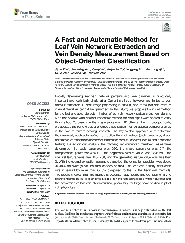 (PDF) A Fast and Automatic Method for Leaf Vein Network Extraction and ...