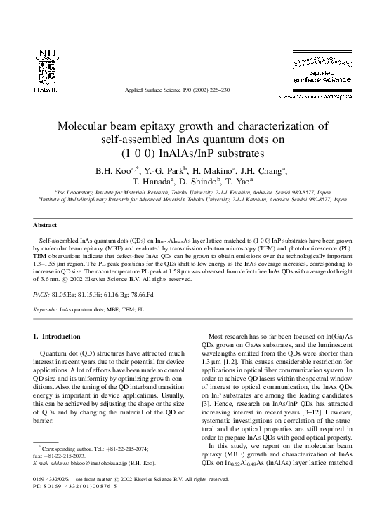 (PDF) Molecular beam epitaxy growth and characterization of self ...