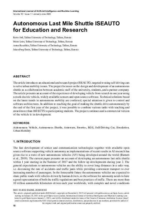 Pdf Autonomous Last Mile Shuttle Iseauto For Education And Research