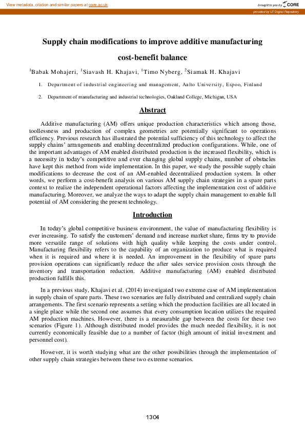(PDF) Supply chain modifications to improve additive manufacturing cost ...