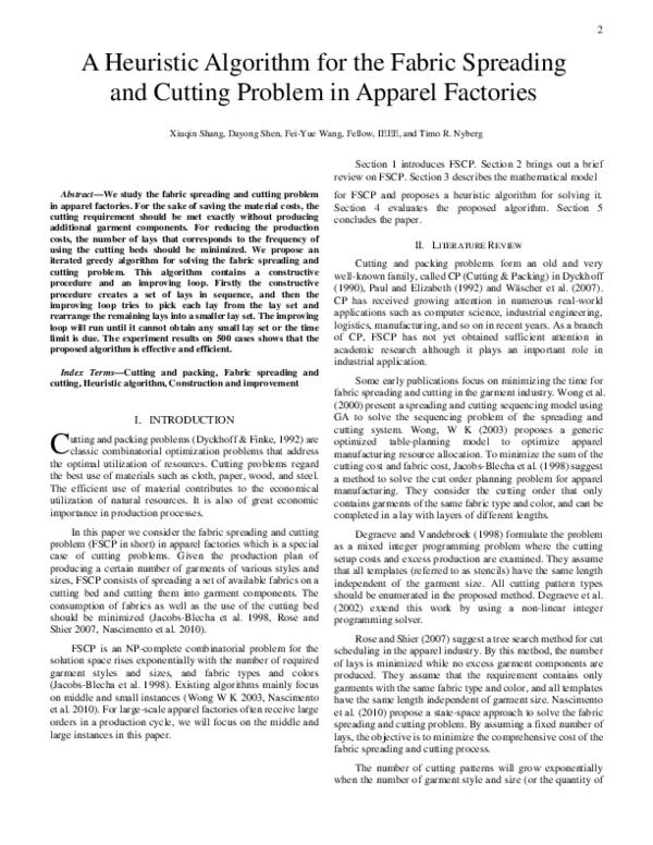 (PDF) A heuristic algorithm for the fabric spreading and cutting ...