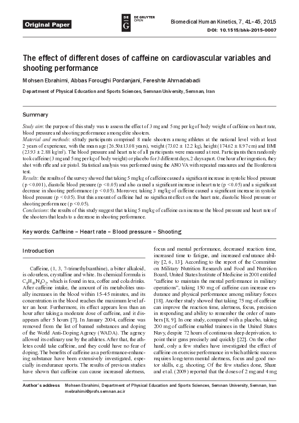 (PDF) The effect of different doses of caffeine on cardiovascular ...