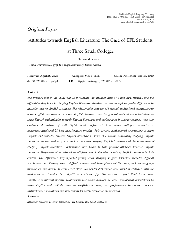 (PDF) Attitudes towards English Literature: The Case of EFL Students at ...