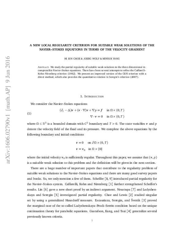 (PDF) A new local regularity criterion for suitable weak solutions of ...
