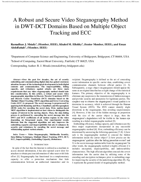 (PDF) A Robust and Secure Video Steganography Method in DWT-DCT Domains ...