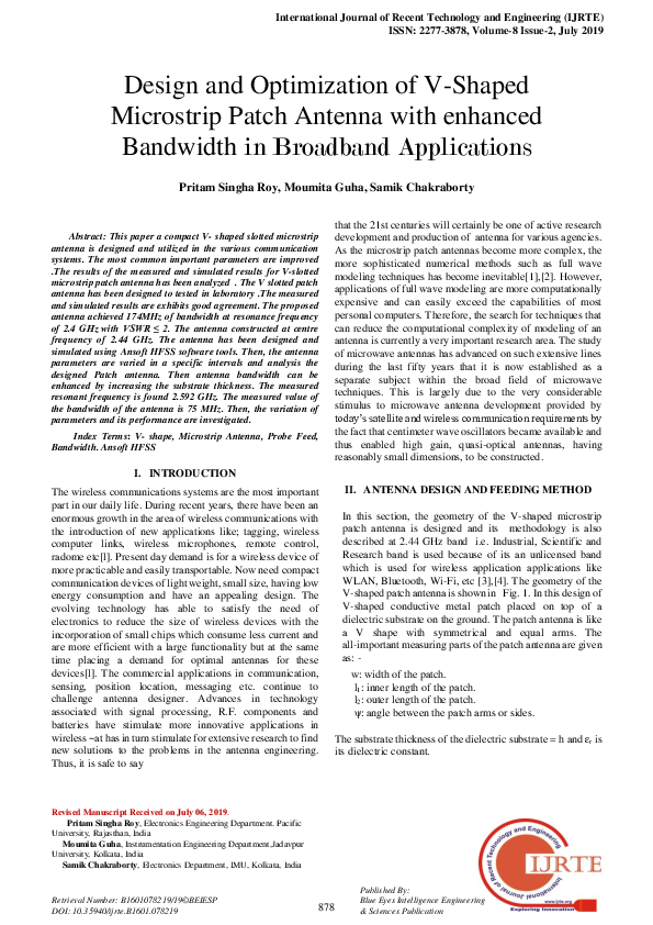 (PDF) Design and Optimization of V-Shaped Microstrip Patch Antenna with ...
