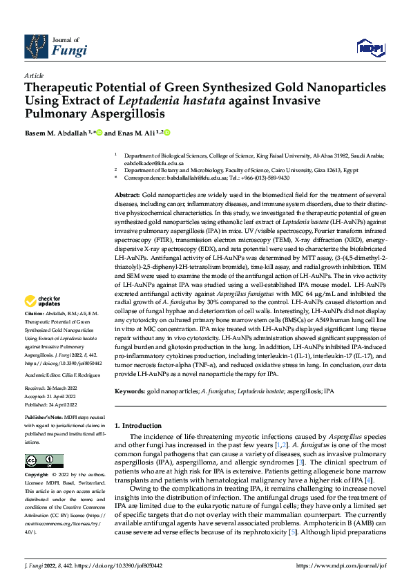 (PDF) Therapeutic Potential of Green Synthesized Gold Nanoparticles ...