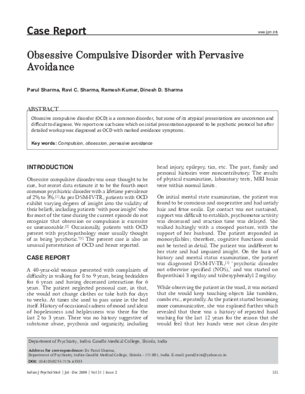 (PDF) Obsessive compulsive disorder with pervasive avoidance