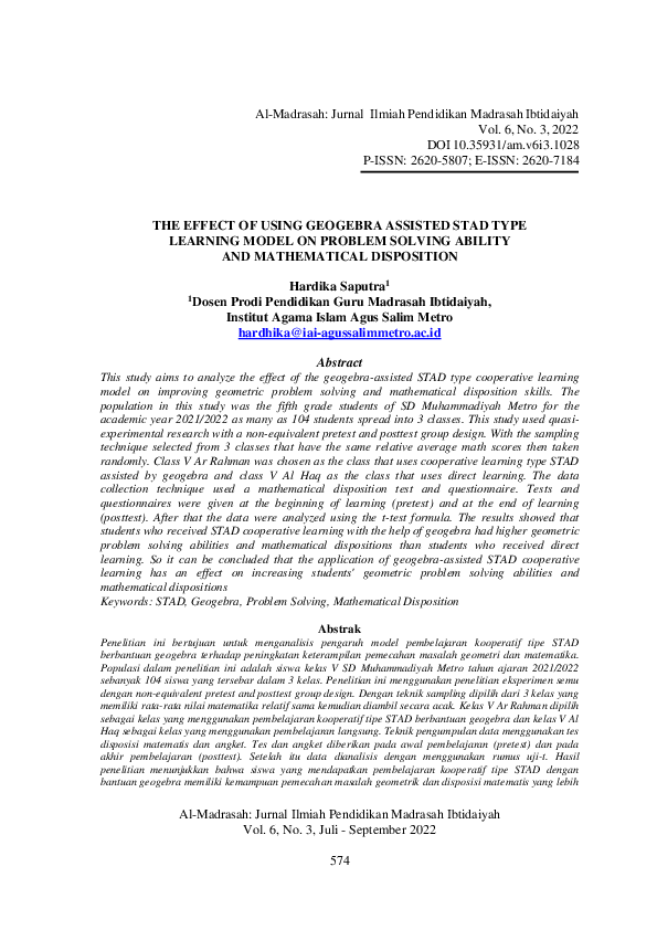 (PDF) The Effect of Using Geogebra Assisted STAD Type Learning Model on ...