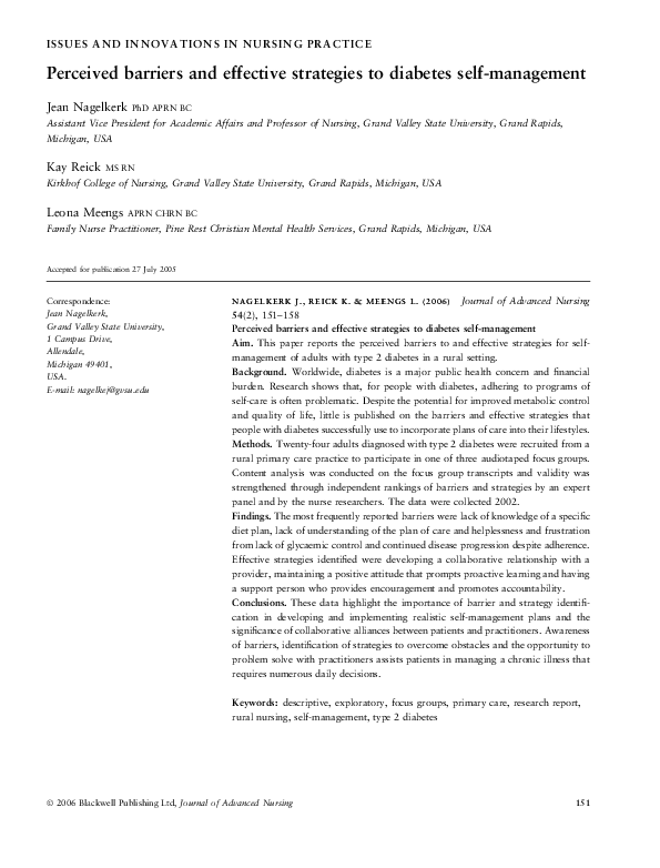 (PDF) Perceived barriers and effective strategies to diabetes self ...