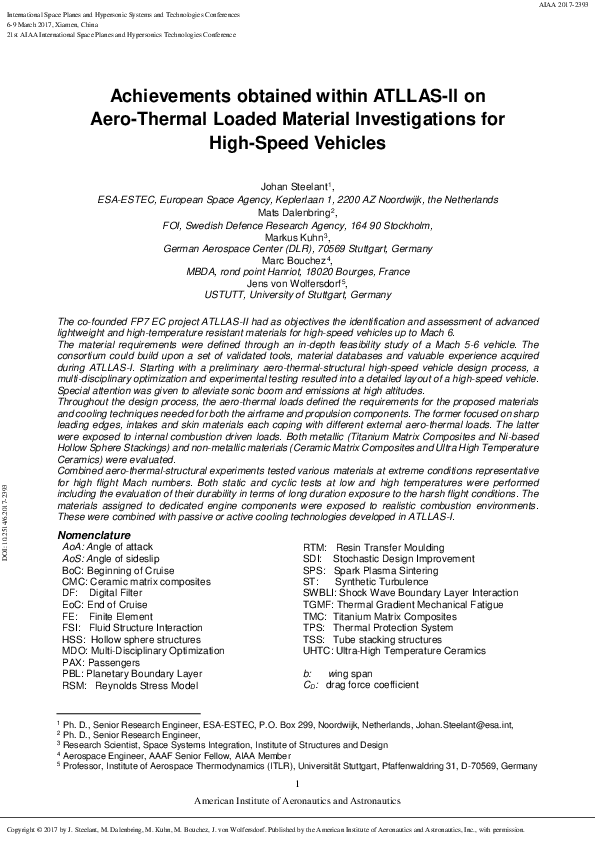 (PDF) Achievements obtained within ATLLAS-II on Aero-Thermal Loaded ...