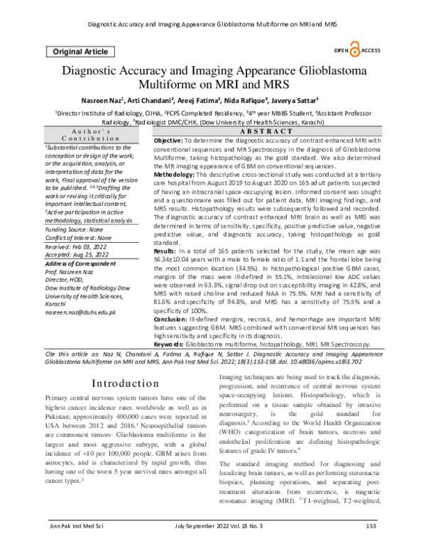 (PDF) Diagnostic Accuracy and Imaging Appearance Glioblastoma ...