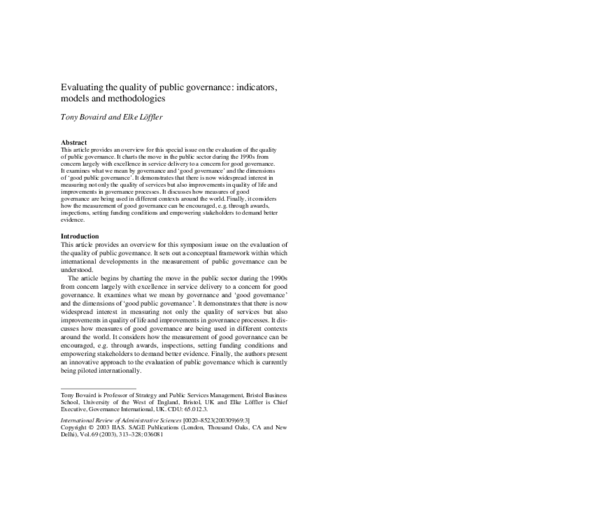 (PDF) Evaluating the Quality of Public Governance: Indicators, Models ...