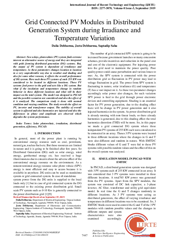 (PDF) Grid Connected PV Modules in Distributed Generation System during ...