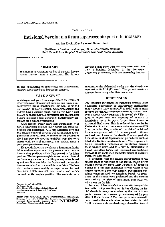 (PDF) Incisional hernia in a 5 mm laparoscopic port site incision ...